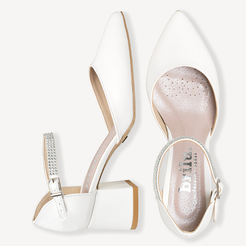 Ślubne czółenka z cyrkoniowym paskiem Linda białe