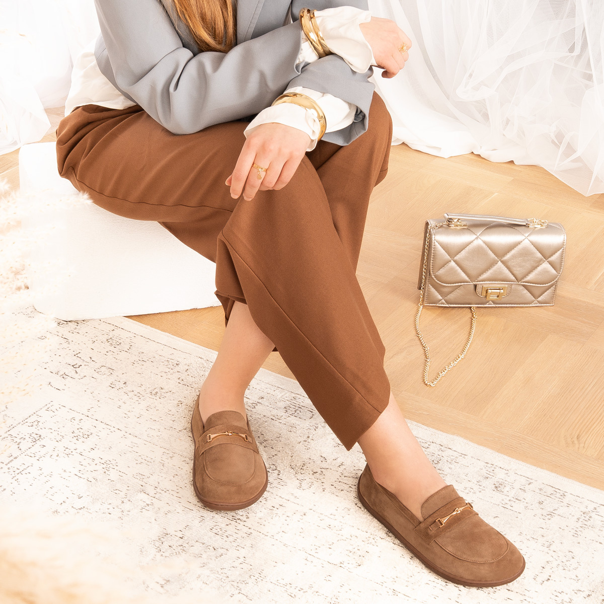 Zamszowe mokasyny damskie barefoot Elisse brązowe