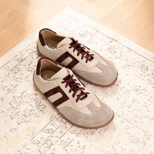 Skórzane damskie sneakersy barefoot Arizona beżowo-bordowe