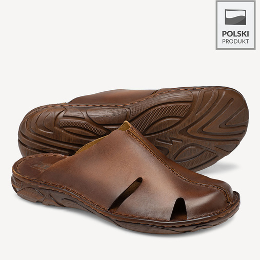Skórzane klapki męskie Bernardo brązowe