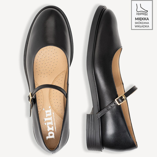 Skórzane półbuty damskie z paskiem Cindy czarne