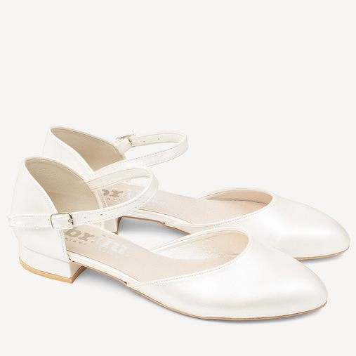 Ślubne perłowe balerinki z paskiem Angelica ivory