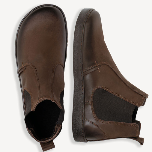 Skórzane sztyblety męskie barefoot Kenneth ciemny brąz