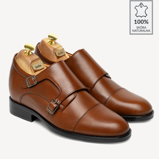 Męskie podwyższające buty wizytowe monki Rubens brązowe