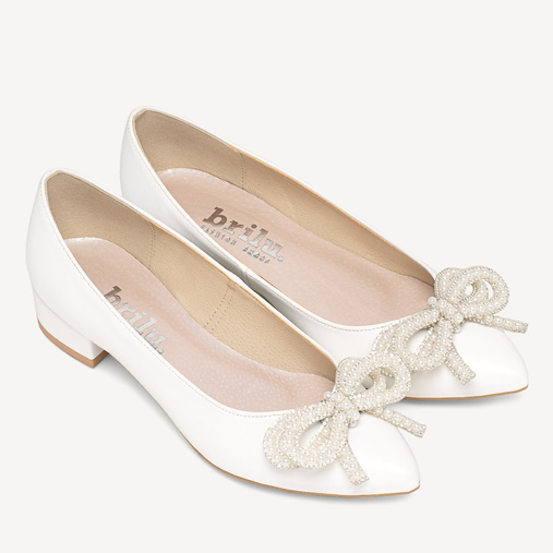 Ślubne balerinki z ozdobną kokardą Solena białe