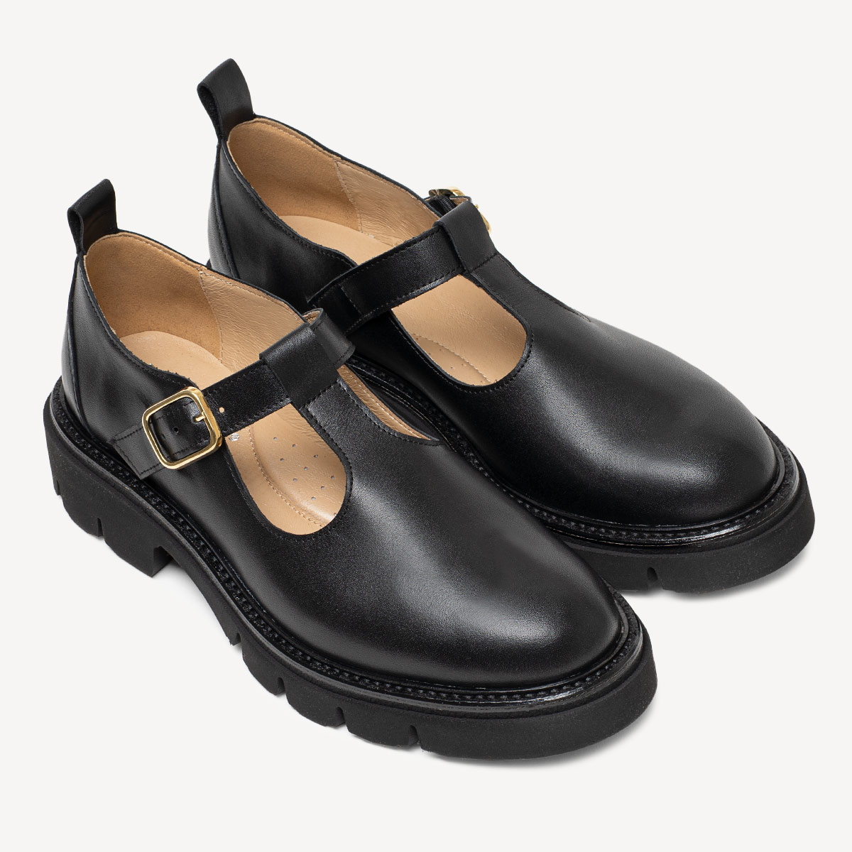 Skórzane półbuty damskie z klamrą Ethna czarne