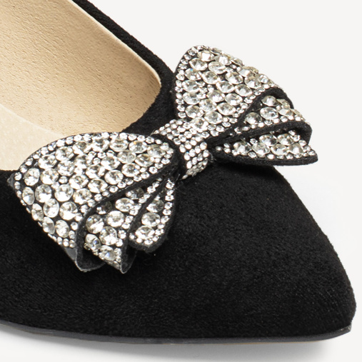 Zamszowe niskie szpilki z ozdobną kokardą Lizzie czarne