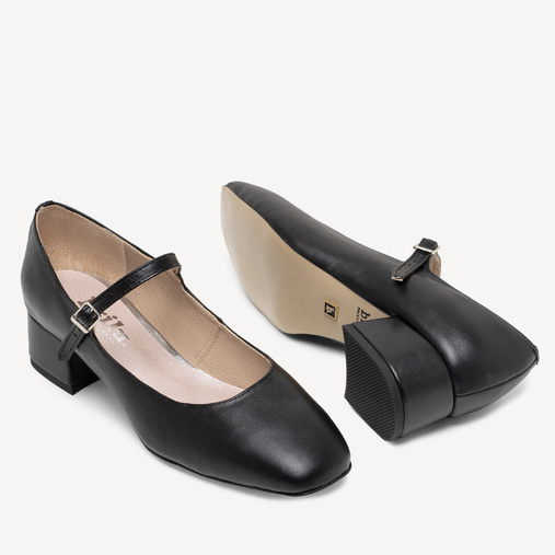 Skórzane czółenka na niskim obcasie z paskiem Kimberly czarne
