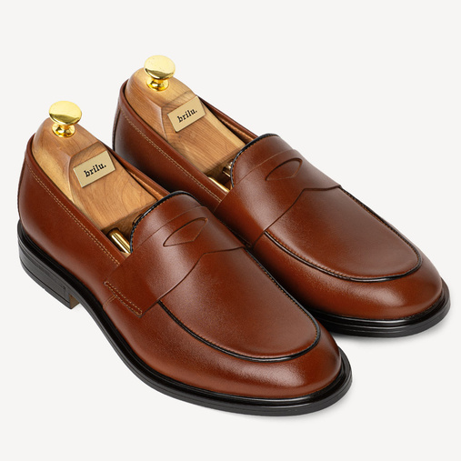 Skórzane loafersy męskie Dallas brązowe