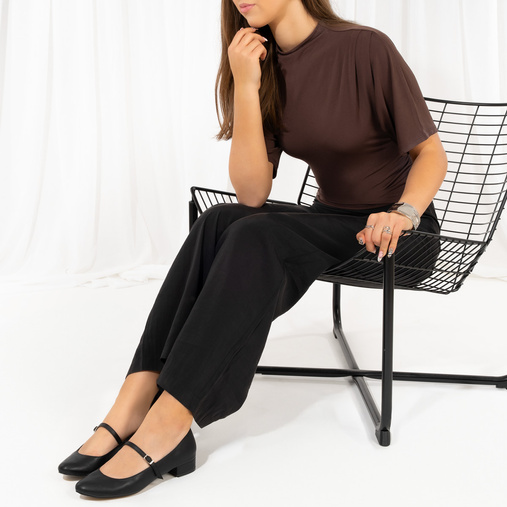 Licowe balerinki z paskiem Joelle czarne