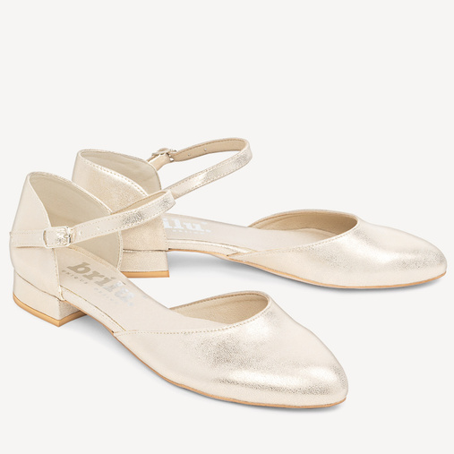 Ślubne połyskujące balerinki z paskiem Angelica złote
