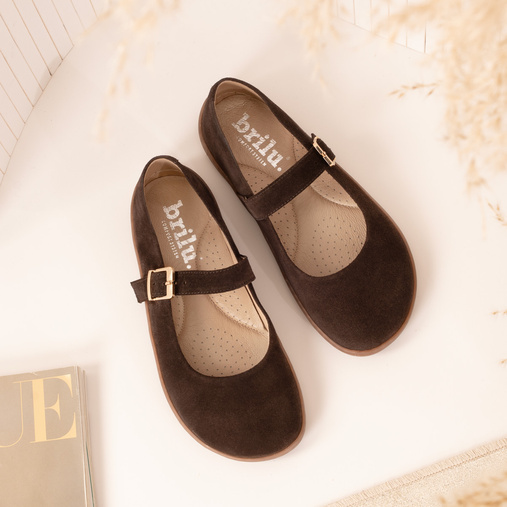 Zamszowe baleriny z paskiem barefoot Anette czekoladowe