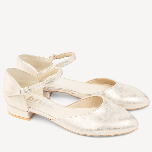 Ślubne połyskujące balerinki z paskiem Angelica złote