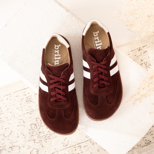 Zamszowe damskie sneakersy barefoot Mocca bordowe