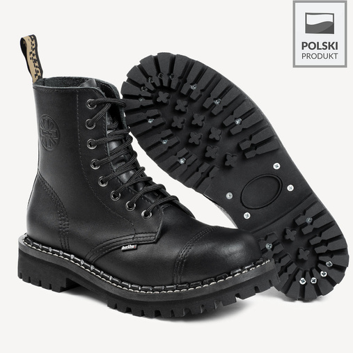 Skórzane glany BRILU wysokie 8-dziurek czarne 