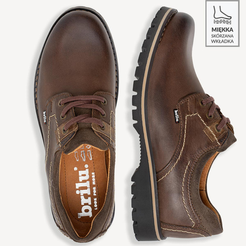 Skórzane półbuty trapery na grubej podeszwie Mateus brązowe