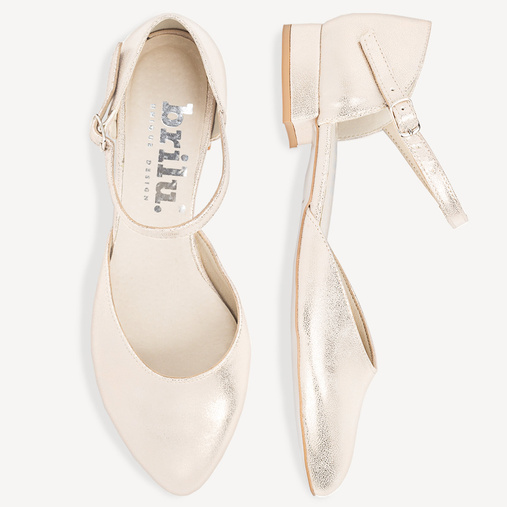 Ślubne połyskujące balerinki z paskiem Angelica złote