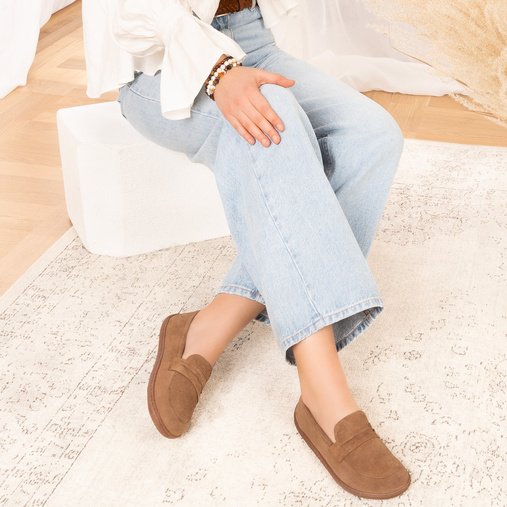 Zamszowe mokasyny damskie barefoot Zahra brązowe