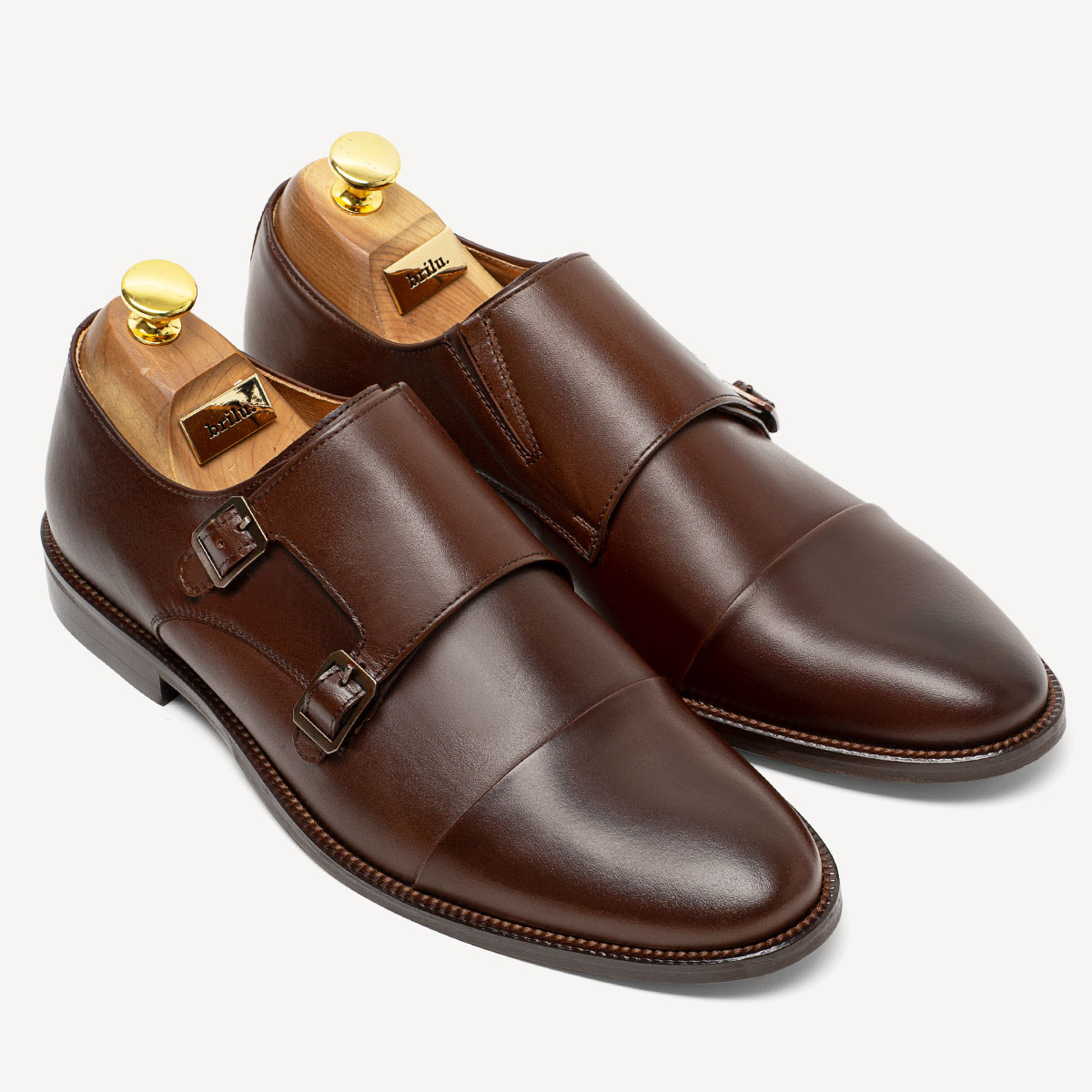 Ekskluzywne skórzane monki ze sprzączkami Collin koniak