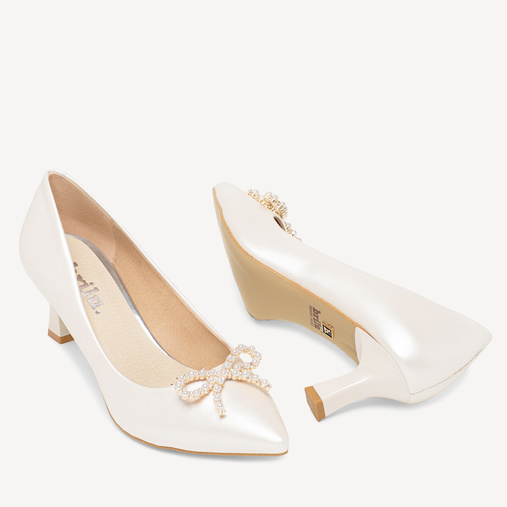 Ślubne perłowe szpilki z ozdobną kokardą Azalea ivory