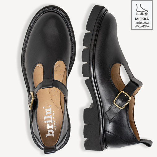 Skórzane półbuty damskie z klamrą Ethna czarne