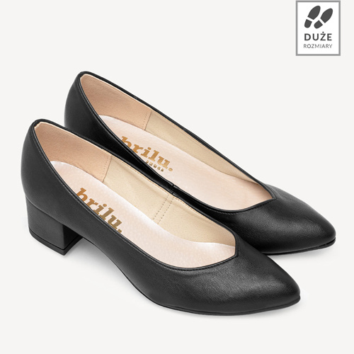 Czółenka na niskim słupku z wycięciem w szpic Bridget czarne