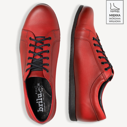 Męskie skórzane półbuty casualowe Parker czerwone