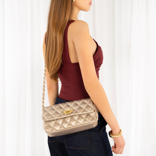 Elegancka pikowana torebka wizytowa Leya złota