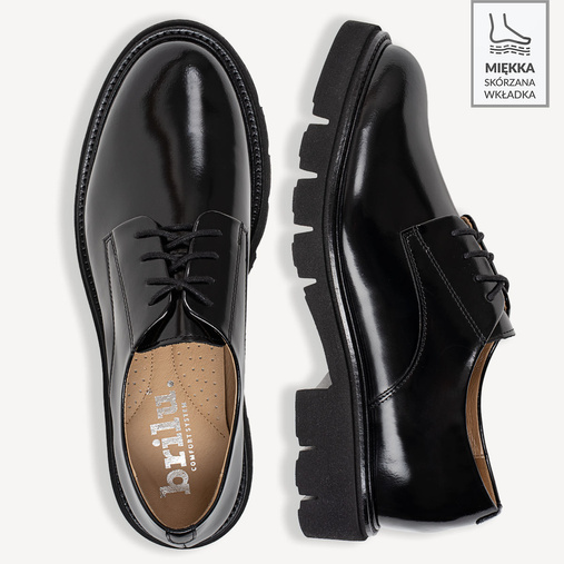 Skórzane lakierowane półbuty damskie Indigo czarne