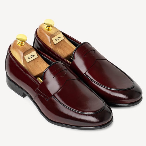 Skórzane loafersy męskie Matheo bordowe