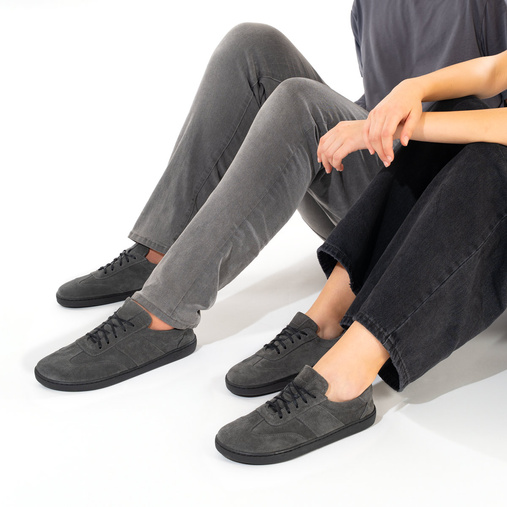 Skórzane minimalistyczne sneakersy barefoot Davos szare