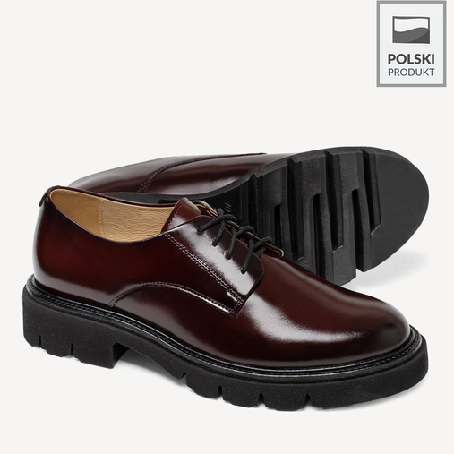 Skórzane sznurowane półbuty damskie Indigo bordowe