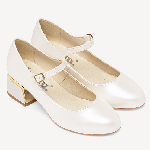 Ślubne perłowe czółenka z ozdobnym obcasem Lilith ivory