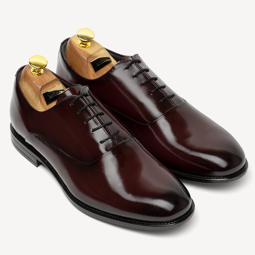 Skórzane wizytowe półbuty męskie oksfordy Jason bordowe