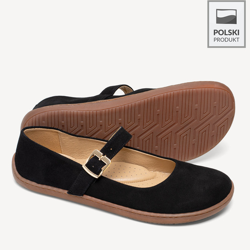 Zamszowe baleriny z paskiem barefoot Anette czarne