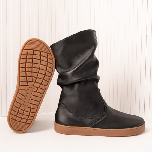 Skórzane zimowe botki damskie barefoot Kendall czarne