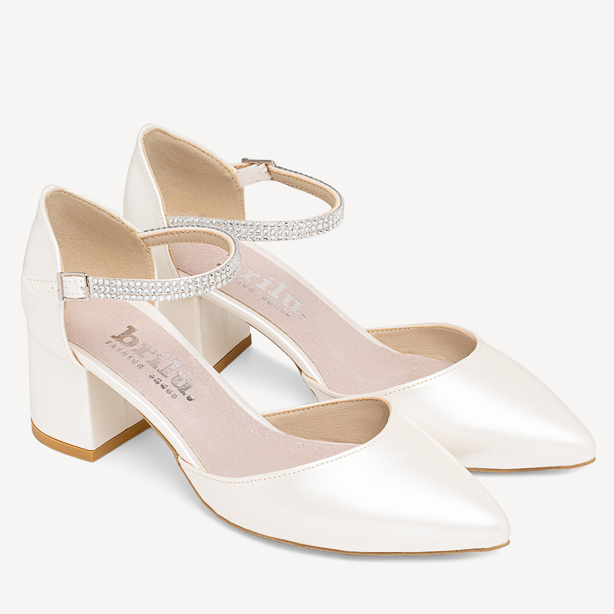 Ślubne perłowe czółenka z cyrkoniowym paskiem Linda ivory