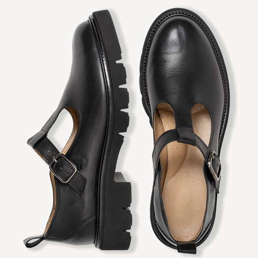 Skórzane półbuty damskie z klamrą Jackie czarne