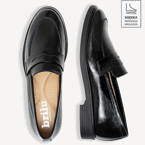 Skórzane lakierowane wsuwane półbuty damskie Melanie czarne