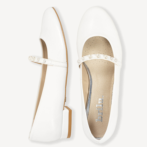 Ślubne balerinki z perełkowym paskiem Ocean białe