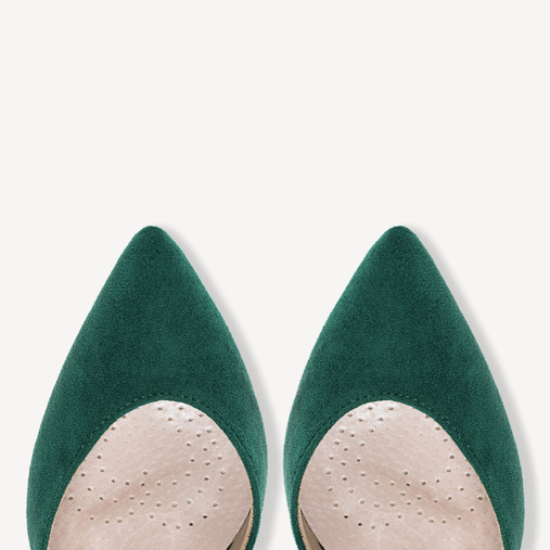 Zamszowe czółenka na słupku z paskami Savanna zielone