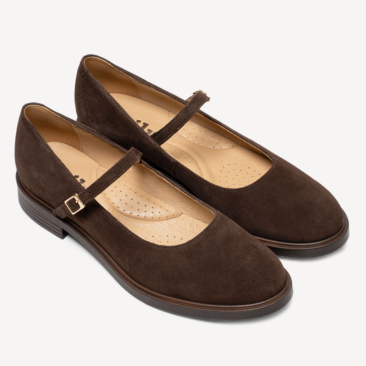 Zamszowe półbuty damskie z paskiem Cindy brązowe