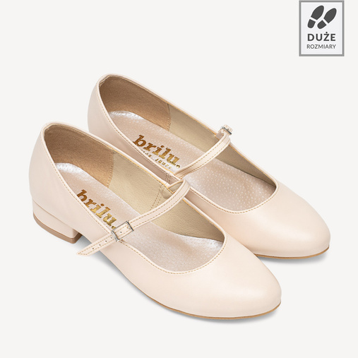 Ślubne licowe balerinki z paskiem Joelle cieliste ecru