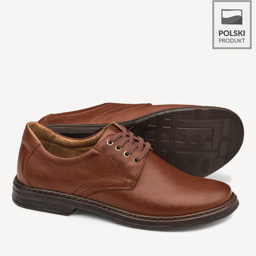 Męskie skórzane sznurowane półbuty Timothy brązowe