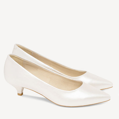 Ślubne perłowe szpilki na niskim obcasie Piper ivory