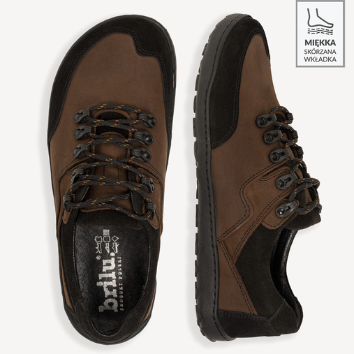 Skórzane buty męskie trekkingowe barefoot z szerokim noskiem Denver brązowe