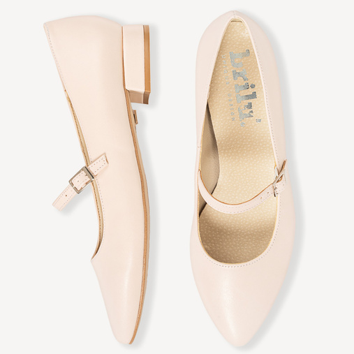 Ślubne balerinki na płaskim obcasie z paskiem Willow cieliste ecru