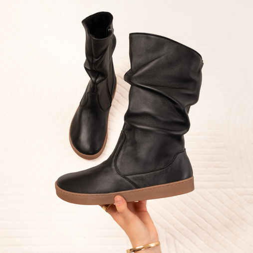 Skórzane zimowe botki damskie barefoot Kendall czarne