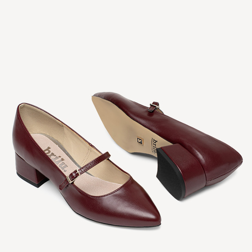 Czółenka na niskim obcasie z paskiem Aurely bordowe