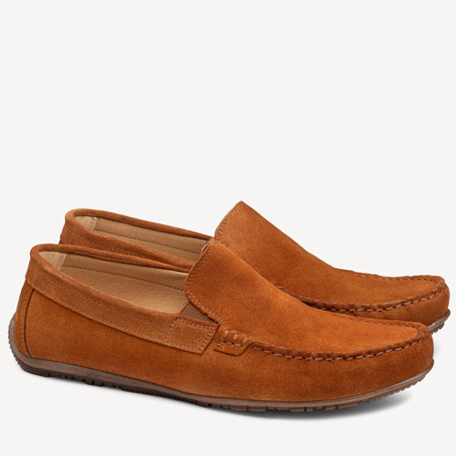 Skórzane mokasyny męskie zamszowe z gumką Blaze rudobrązowe